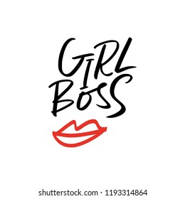 Vector, clipart. Handwritten style font, text card, poster, t-shirt lettering print. Women power and girl boss theme