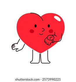 Vector clipart of heart person waiting for date. Loving character for Valentines day or icon for lover devotion. Romance and affection concept. Passion and loving holiday symbol. Comic personality.