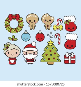 Vector Clipart - Kawaii Christmas - Cute Chrismas Clipart Set - High Quality Vectors