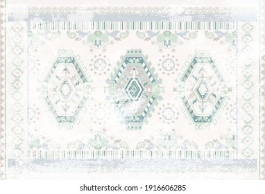 Vector clipart, light rectangular carpet with geometric pattern. Rug, carpet, mat vector. Old wallpaper effect. Vintage digital paper. Old background