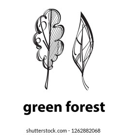 Vector clipart logo, tree leaves with inscription. Black and white drawing.