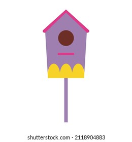 Vector clip-art on a transparent background, a picture of a large bird house with a pink roof and yellow patterns.