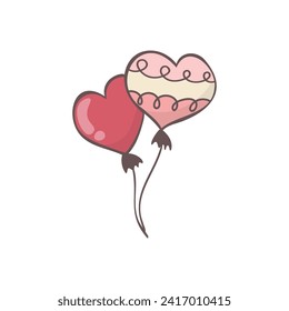 Vector clipart of a pair of heart shaped balloons for Valentine's day,wedding. Stock isolated image on a white background in doodle style.