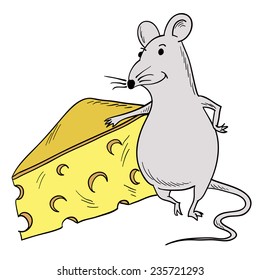 Vector clipart picture of a Mouse leaning on a cheese