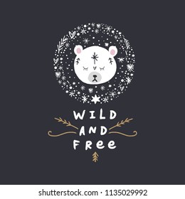 Vector, clipart. Polar bear art, nursery print. Print for cards, posters, t-shirts, other clothes and more. Isolated.