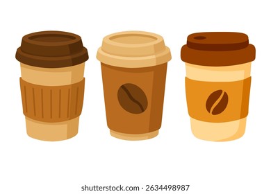 Vector clipart set of coffee bags and pouch with beans, cozy flat style for cafe and food design.