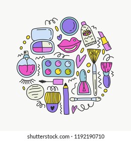 Vector clipart set of manicur tools for your design. Cute doodle illustration with cosmetics symbols isolated on white background.