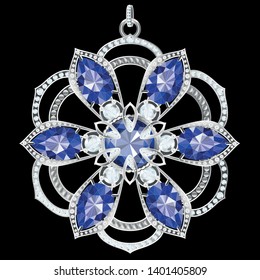 Vector clipart Silver Pendant with Sapphire. A hand-drawn image for insertion into a document, a website, a presentation, for desktop and just for the soul.
