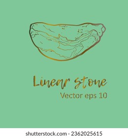 Vector clipart of stone. Hand drawing. Natural sea stone on green background. Vector gold isolated icon for design, tattoo, print, logo, label...