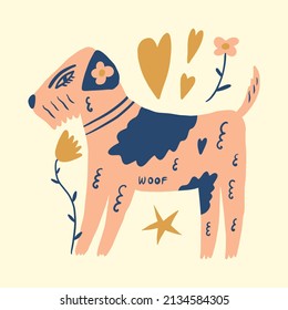 Vector clipart terrier dog sticker. Dogs breed. EPS and JPG illustration. Funky doodle trendy print, colorful handdrawn childish cartoon art. Groovy fauve abstract collage decor elements in authors