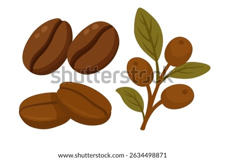 Vector clipart with vintage coffee grinder and sack of beans in warm flat cartoon style.