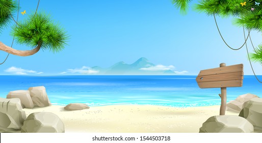 Vector clipart. Wide tropical beach banner background. Landscape nature. Resort