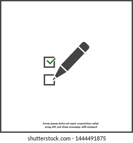Vector clipboard and checklist with checkmarks. Business tablet with a completed application form on white isolated background.