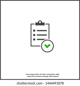 Vector clipboard and checklist with checkmarks. Business tablet with a completed application form on white isolated background.