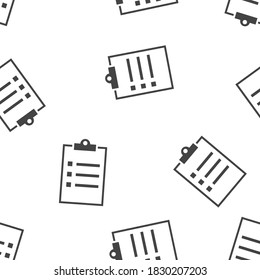 Vector clipboard and checklist with checkmarks. Business tablet with a completed application form seamless pattern on a white background.