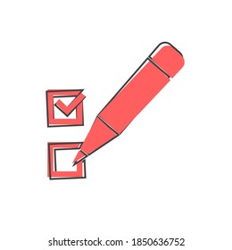 Vector clipboard and checklist with checkmarks. Business tablet with a completed application form cartoon style on white isolated background.