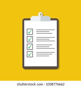 Vector Clipboard with Checklist. Flat design. Stock vector