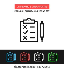 Vector clipboard and checkmarks icon. Premium quality graphic design. Modern signs, outline symbols collection, simple thin line icons set for websites, web design, mobile app, infographics