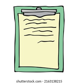Vector clipboard clipart. Hand drawn office supplies illustration. For print, web, design, decor, logo.