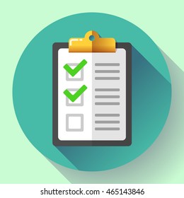 vector clipboard with green checklist icon flat.