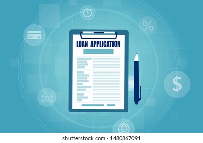 Vector of a clipboard with a loan application form and a pen