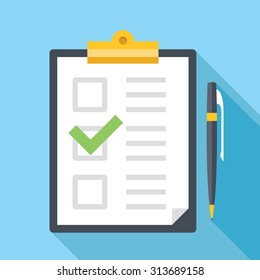 vector clipboard with pen and checklist icon. Modern flat icon design concepts for web banners, web sites, printed materials, infographics. Creative vector illustration