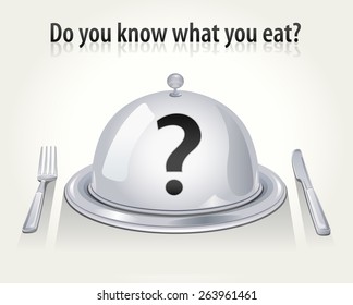 Vector Cloche with Question mark - Do you know what you eat?