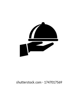 Icono de restaurante Vector cloche en manos de una cera