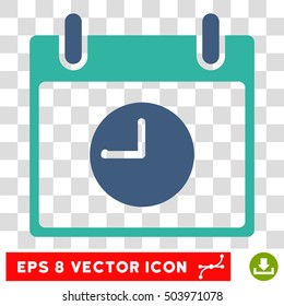Vector Clock Calendar Day EPS vector icon. Illustration style is flat iconic bicolor cobalt and cyan symbol on a transparent background.