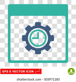 Vector Clock Configuration Gear Calendar Page EPS vector pictograph. Illustration style is flat iconic bicolor cobalt and cyan symbol on a transparent background.