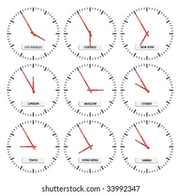 vector clock faces - timezones