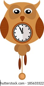 Vector clock in the form of an owl on a white isolated background.