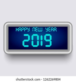 Vector clock Happy new year 2019.digital number clock 3D.
