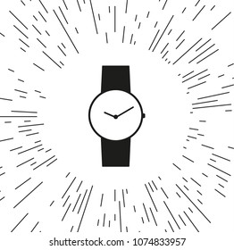 Vector clock icon against the background of the rays