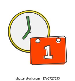 Vector clock icon and calendar. Time Management Icon  cartoon style on white isolated background.