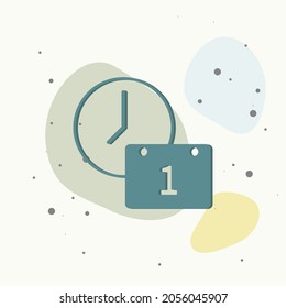 Icono de reloj vectorial y calendario. Icono de administración de tiempo en fondo multicolor. Capas agrupadas para una ilustración de edición sencilla. Por tu diseño.