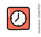 Vector Clock Icon. Flat design style red square shape time watch.