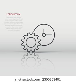 Vector clock icon in flat style. Project management sign illustration pictogram. Timer with gear business concept.