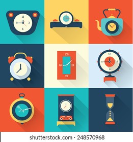 Vector clock icon flat style