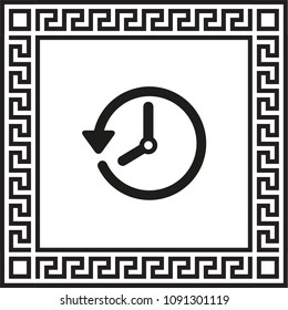Vector clock icon in a frame with a Greek ornament