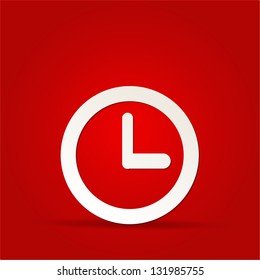 Vector Clock Icon On Red Background