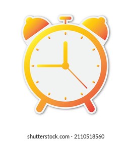 Vector Clock icon. Paper sticker with shadow. Color Alarm symbol isolated.