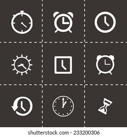 Vector clock icon set on black background