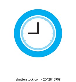 Vector clock Icon shows 9 o clock in flat style blue color on white background. timer vector design