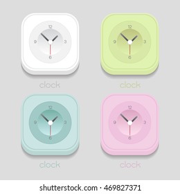 vector clock icon, White, blue, green, pink on gray background