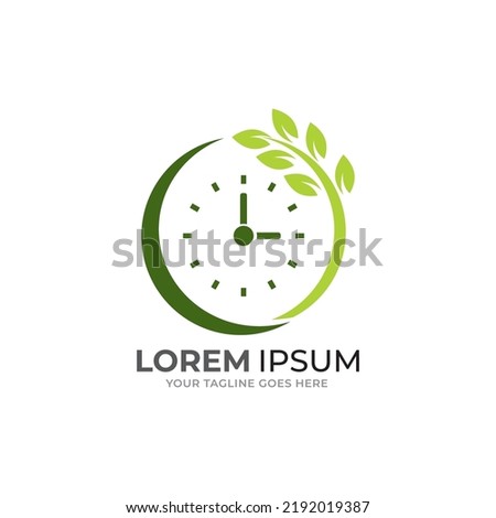 Vector clock and leaf logo combination. Time and eco symbol or icon. Unique express and organic logotype design template.