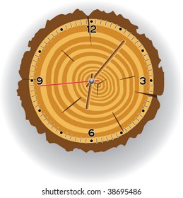 vector clock on a wooden cut of a tree