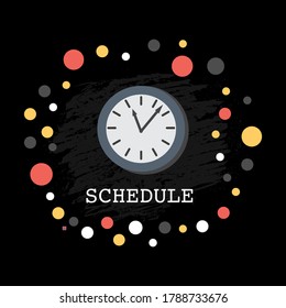 Vector Clock Poster on chalkboard black background: flat icon illustration for education, book stores, school,  graphics for presentation background, advertisement, banner, logo, blog. EPS 10