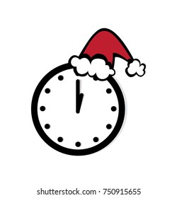 Vector of clock with Santa hat. Christmas Time