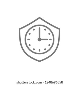 Vector clock with shield, security time line icon. Symbol and sign illustration design. Isolated on white background